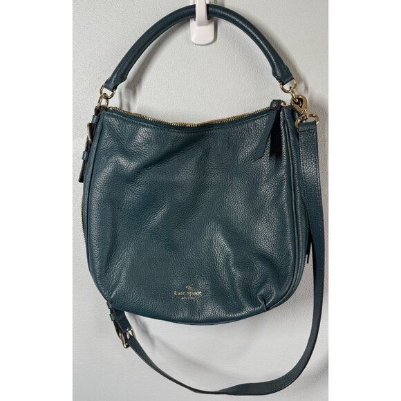 Kate Spade Vivian Hobo Bag Green Pebble Leather Purse Pockets Shoulder Strap - Picture 2 of 11